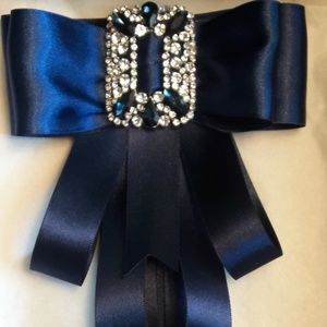 Navy Bow Tie Brooch with Navy and Clear Stones